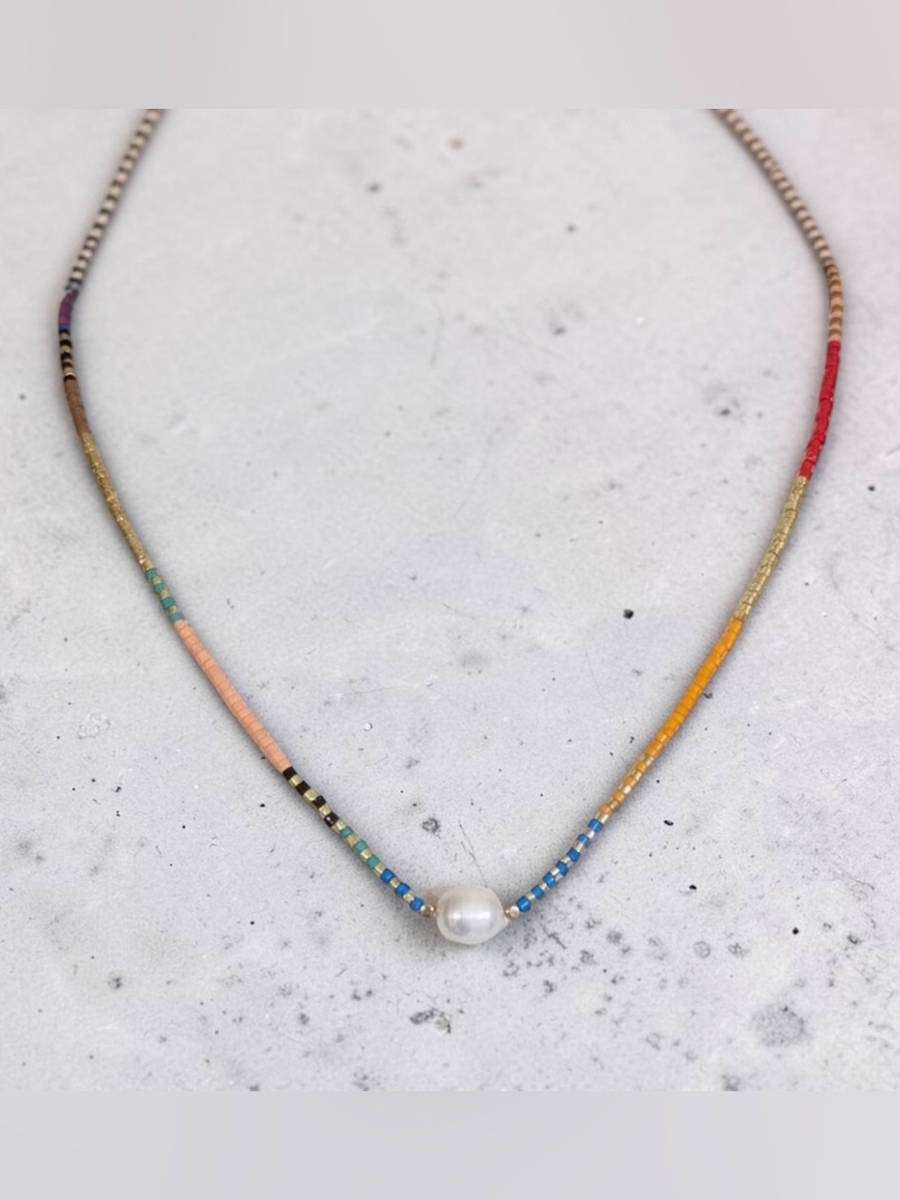 Plunder Multicolor Seed Bead Necklace with Pearl